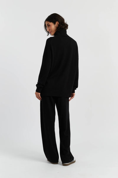 Black Wool-Cashmere Relaxed Rollneck Sweater
