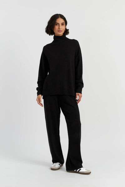 Black Wool-Cashmere Relaxed Rollneck Sweater