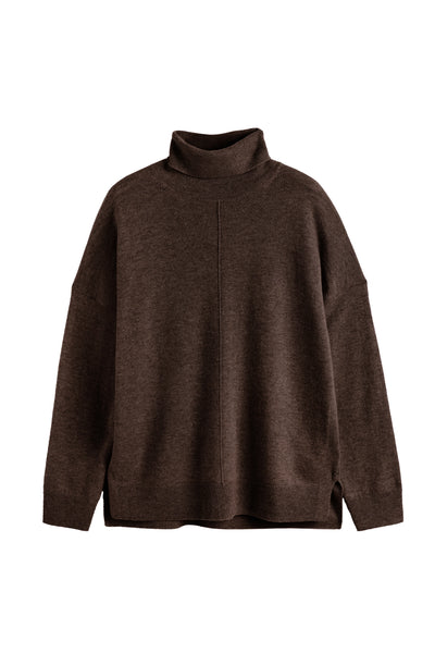 Brown turtleneck sweater on a white background
