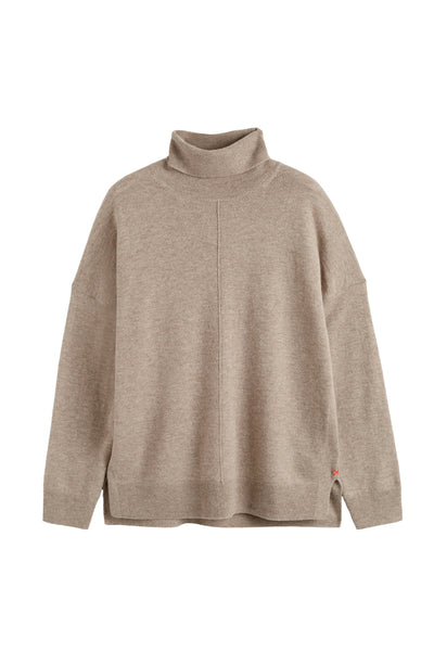 Warm-Oatmeal Wool-Cashmere Relaxed Rollneck Sweater