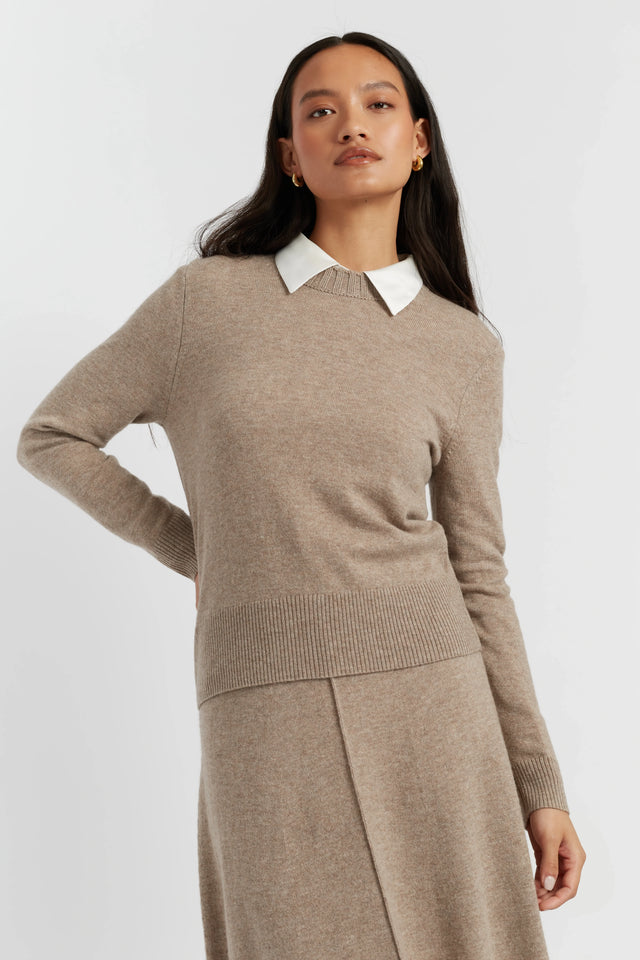 Warm-Oatmeal Wool-Cashmere Cropped Sweater image 1
