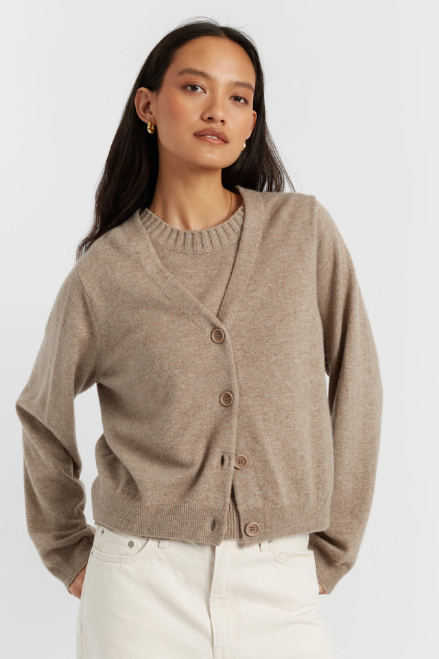 Warm-Oatmeal Wool-Cashmere Cropped Cardigan image 1