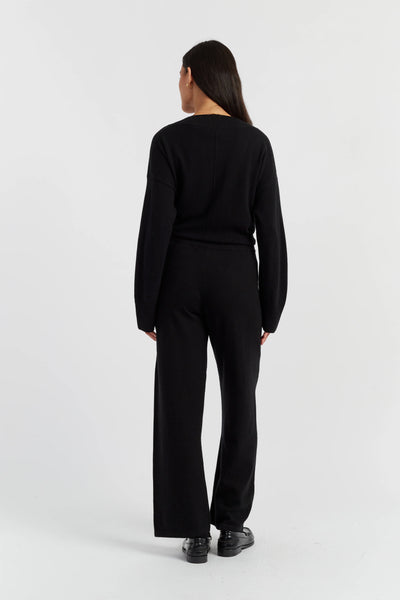 Black Wool-Cashmere V-Neck Sweater