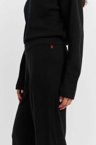 Black Wool-Cashmere Wide-Leg Track Pants