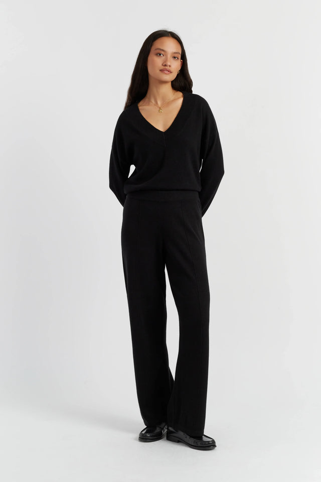 Black Wool-Cashmere Wide-Leg Track Pants image 1