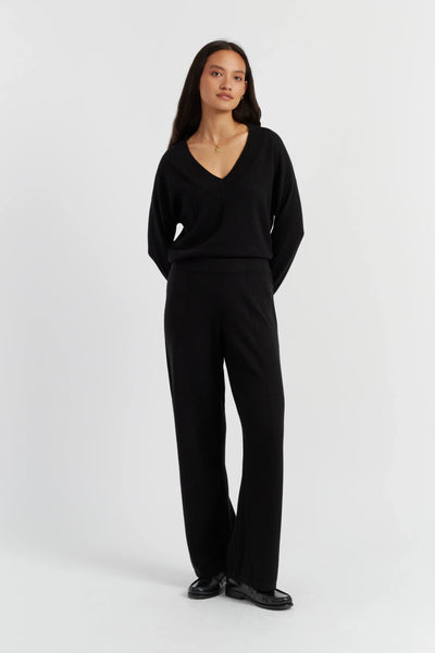 Black Wool-Cashmere Wide-Leg Track Pants