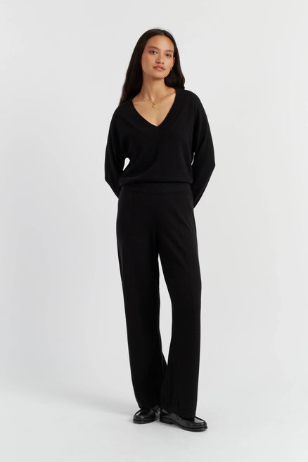 Black Wool-Cashmere Wide-Leg Track Pants