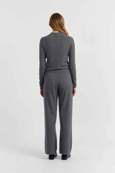 Dark-Grey Wool-Cashmere Wide-Leg Track Pants