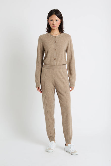 Warm-Oatmeal Wool-Cashmere Cuffed Joggers