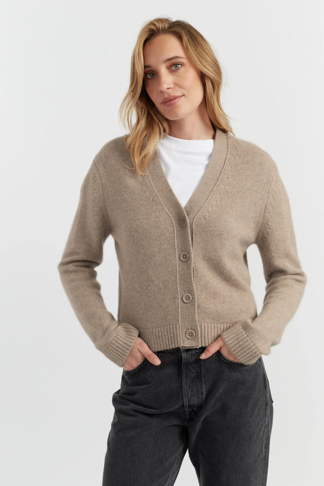 Warm-Oatmeal Pure Cashmere Cardigan image 1