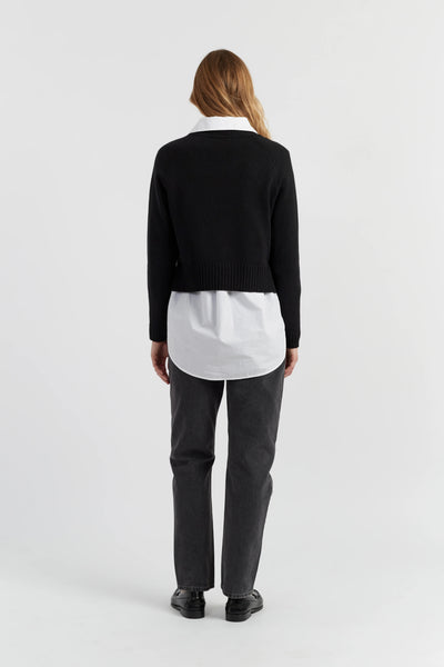 Black Pure Cashmere Cropped V-Neck Sweater