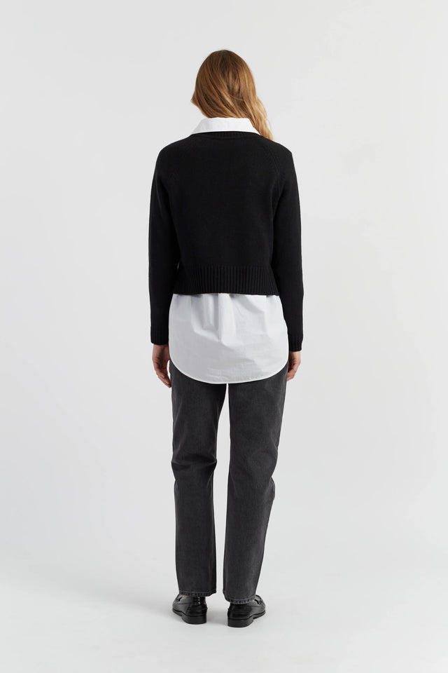 Black Pure Cashmere Cropped V-Neck Sweater image 3
