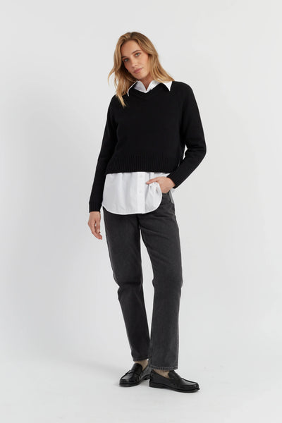 Black Pure Cashmere Cropped V-Neck Sweater