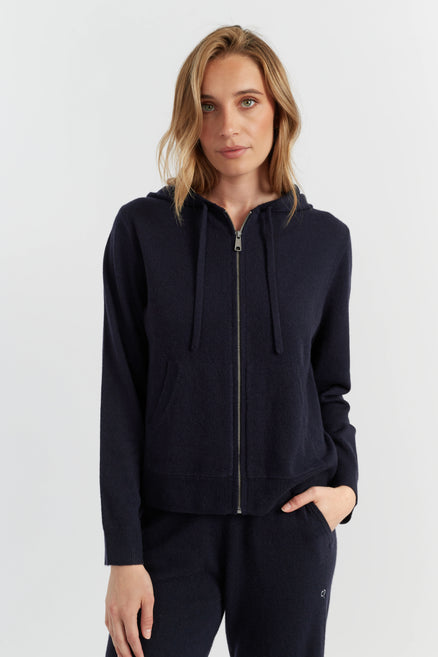 Navy Pure Cashmere Zip Hoodie