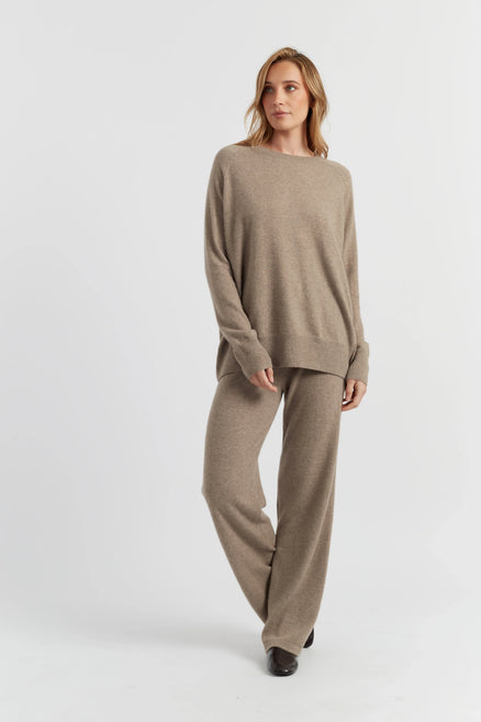 Warm-Oatmeal Pure Cashmere Slouchy Sweater