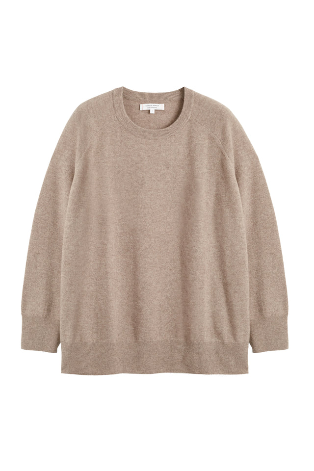 Warm-Oatmeal Pure Cashmere Slouchy Sweater image 3