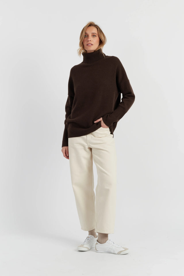 Chocolate Pure Cashmere Rollneck Sweater image 3