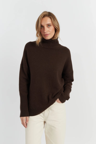 Chocolate Pure Cashmere Rollneck Sweater