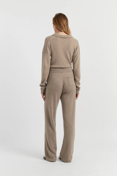 Warm-Oatmeal Pure Cashmere Wide-Leg Pants