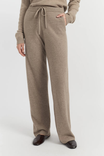 Warm-Oatmeal Pure Cashmere Wide-Leg Pants