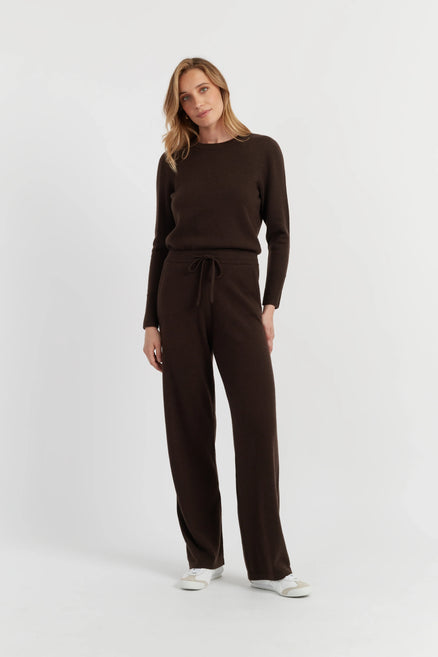 Chocolate Pure Cashmere Wide-Leg Pants