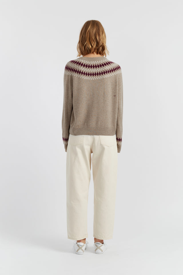 Warm-Oatmeal Wool-Cashmere Fair Isle Sweater image 3