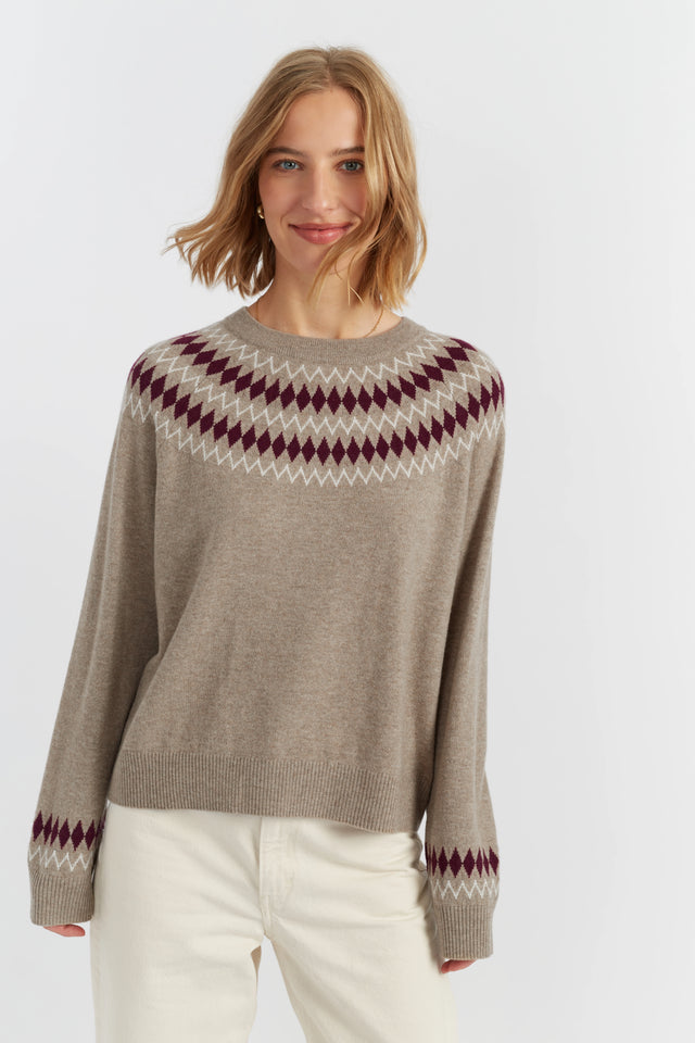 Warm-Oatmeal Wool-Cashmere Fair Isle Sweater image 1