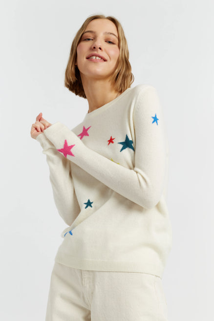 Cream Wool-Cashmere Star Sweater
