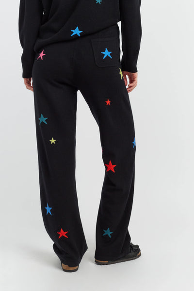 Black Wool-Cashmere Star Wide-Leg Track Pants