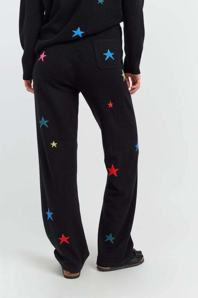 Black Wool-Cashmere Star Wide-Leg Track Pants image 4