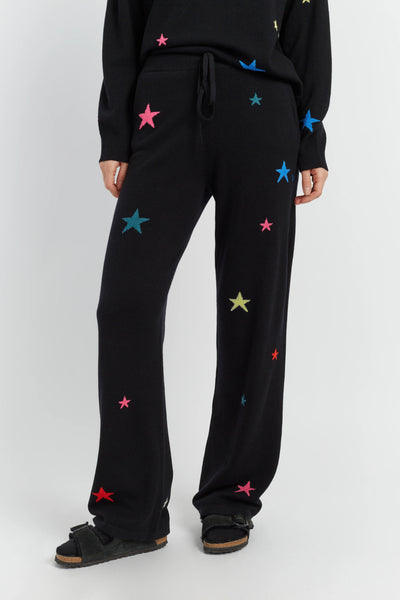 Black Wool-Cashmere Star Wide-Leg Track Pants