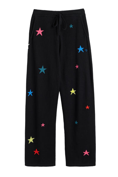 Black Wool-Cashmere Star Wide-Leg Track Pants