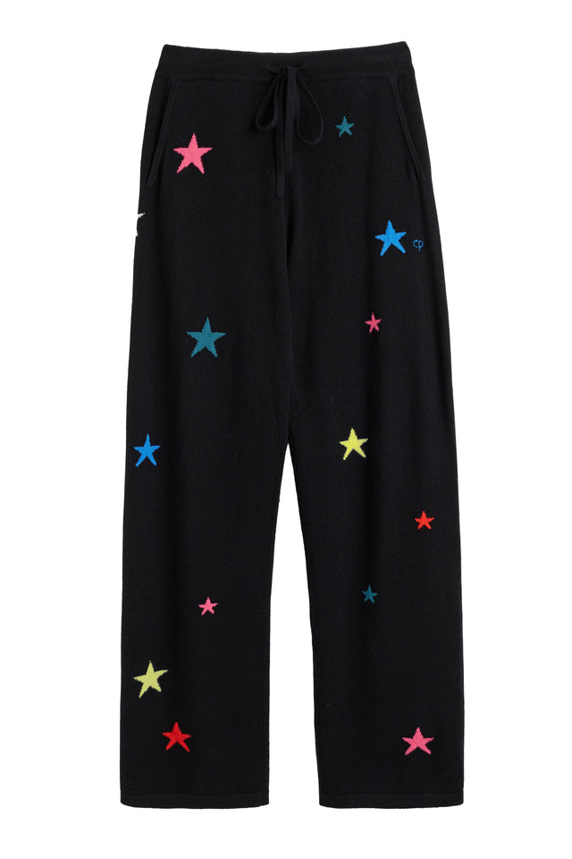 Black Wool-Cashmere Star Wide-Leg Track Pants image 5