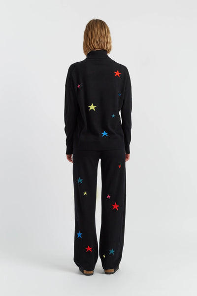 Black Wool-Cashmere Star Wide-Leg Track Pants