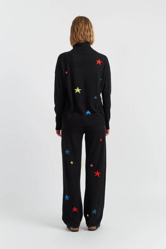 Black Wool-Cashmere Star Wide-Leg Track Pants image 3