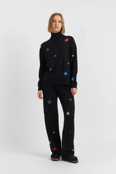Black Wool-Cashmere Star Wide-Leg Track Pants