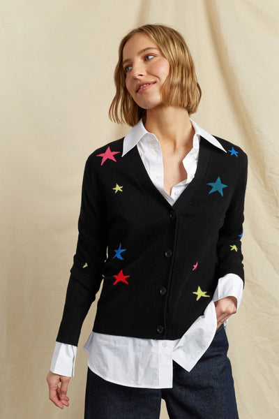 Black Wool-Cashmere Star Cardigan