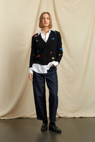 Black Wool-Cashmere Star Cardigan
