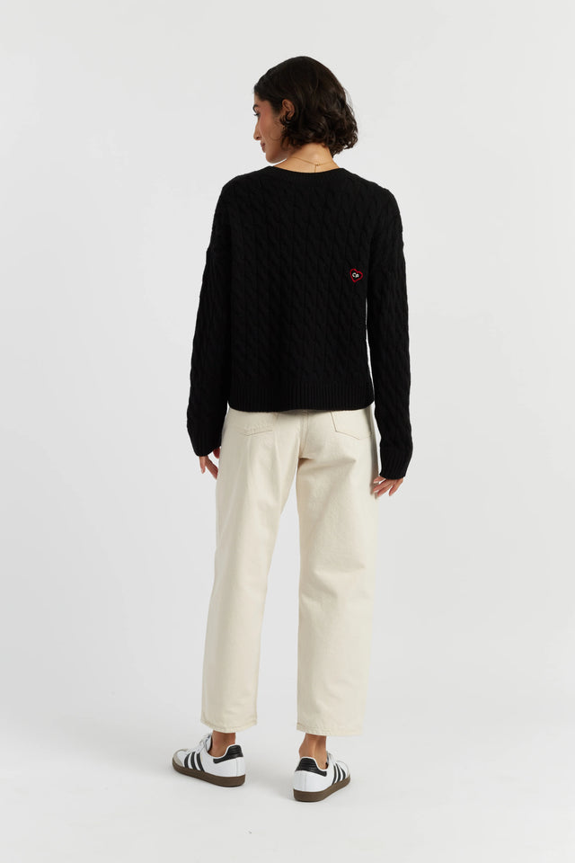 Black Wool-Cashmere Snoopy Cable Sweater image 3