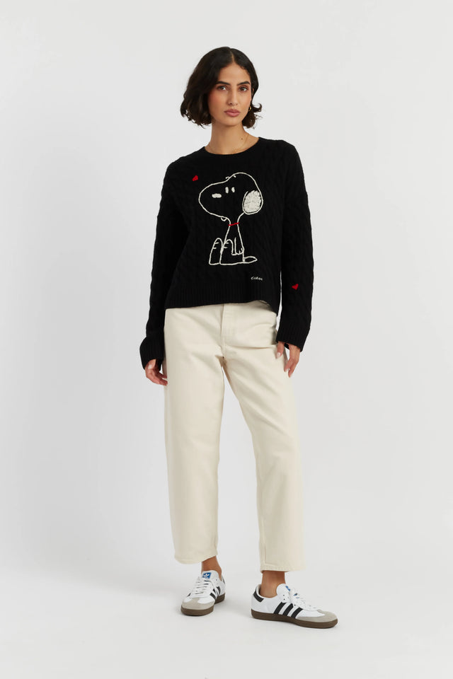 Black Wool-Cashmere Snoopy Cable Sweater image 2