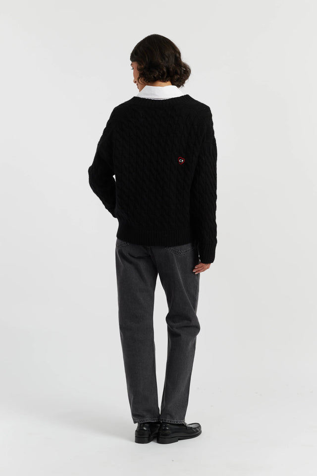 Black Wool-Cashmere Snoopy Cable Cardigan image 3