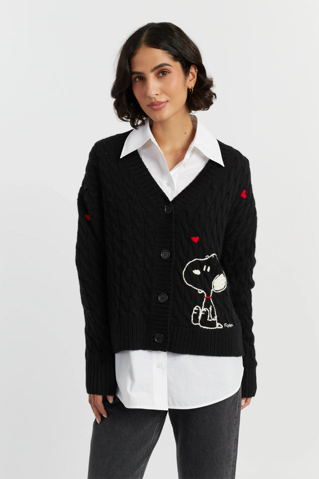 Black Wool-Cashmere Snoopy Cable Cardigan image 1