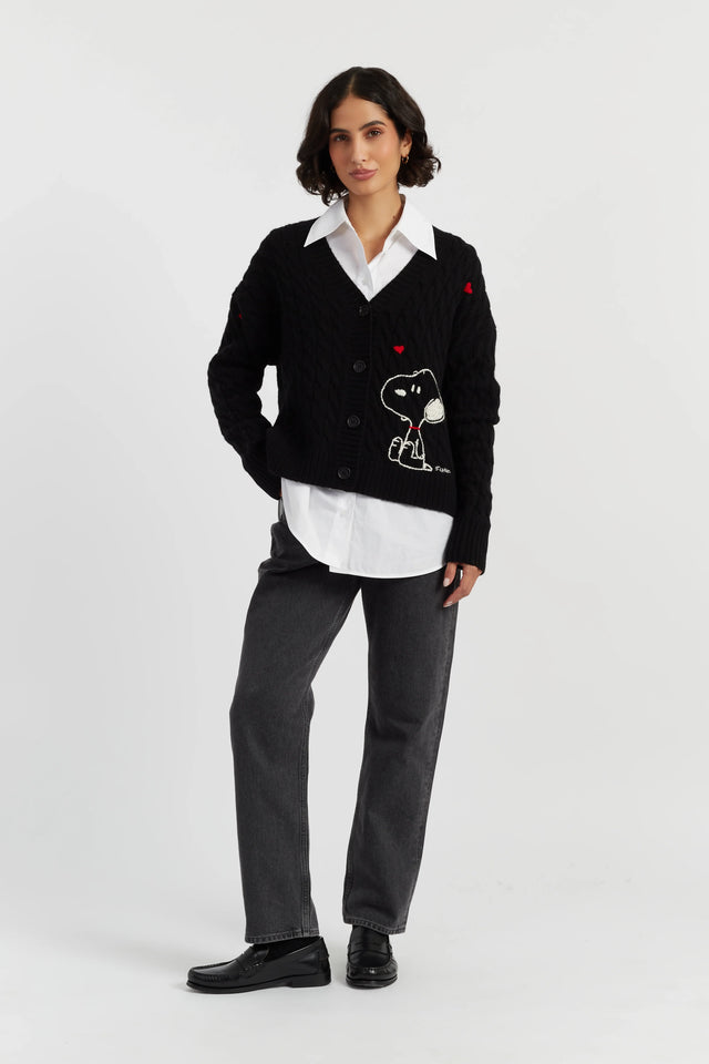 Black Wool-Cashmere Snoopy Cable Cardigan image 2