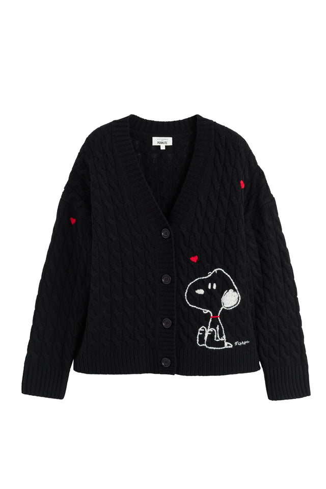Black Wool-Cashmere Snoopy Cable Cardigan image 4