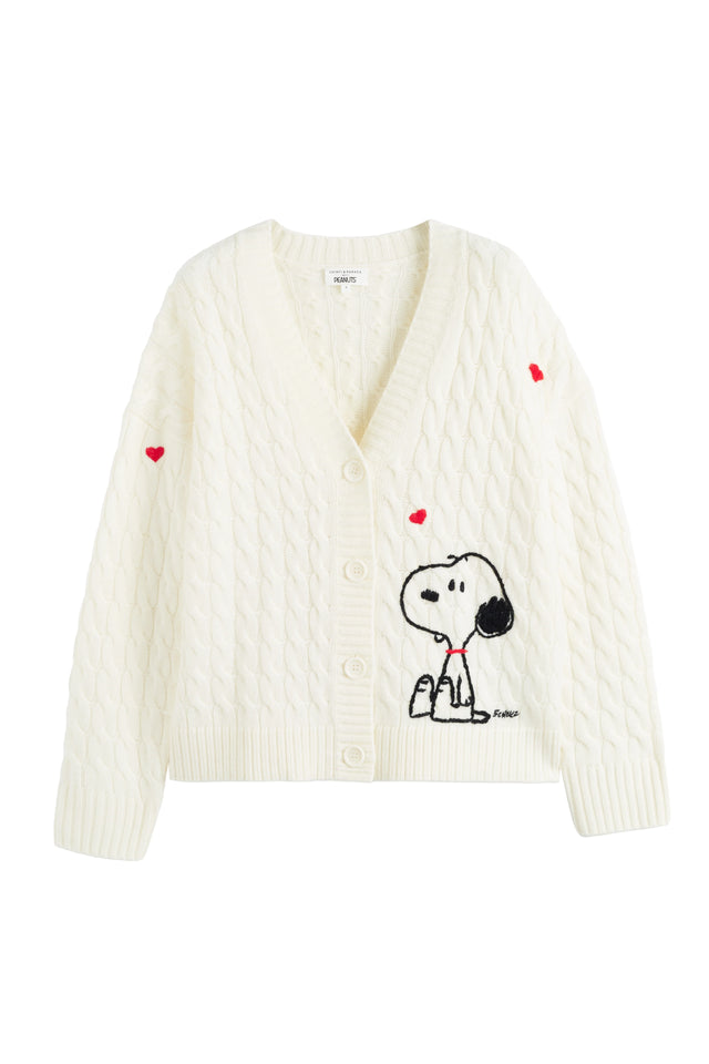 Cream Wool-Cashmere Snoopy Cable Cardigan image 4