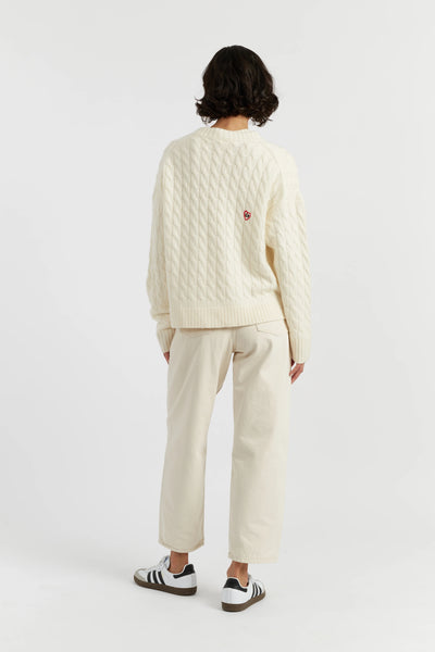 Cream Wool-Cashmere Snoopy Cable Cardigan