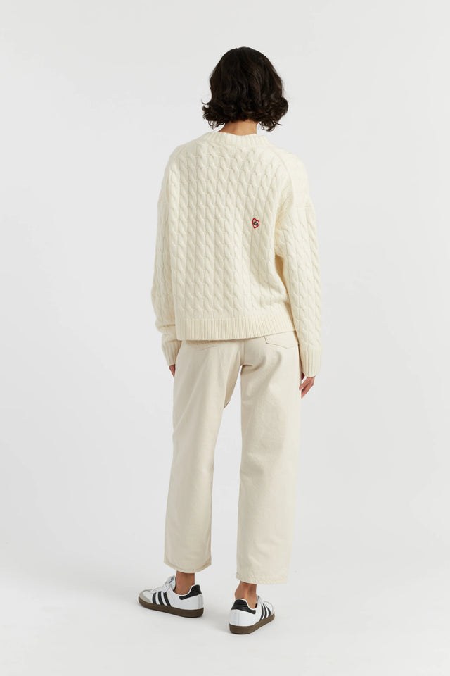 Cream Wool-Cashmere Snoopy Cable Cardigan image 3