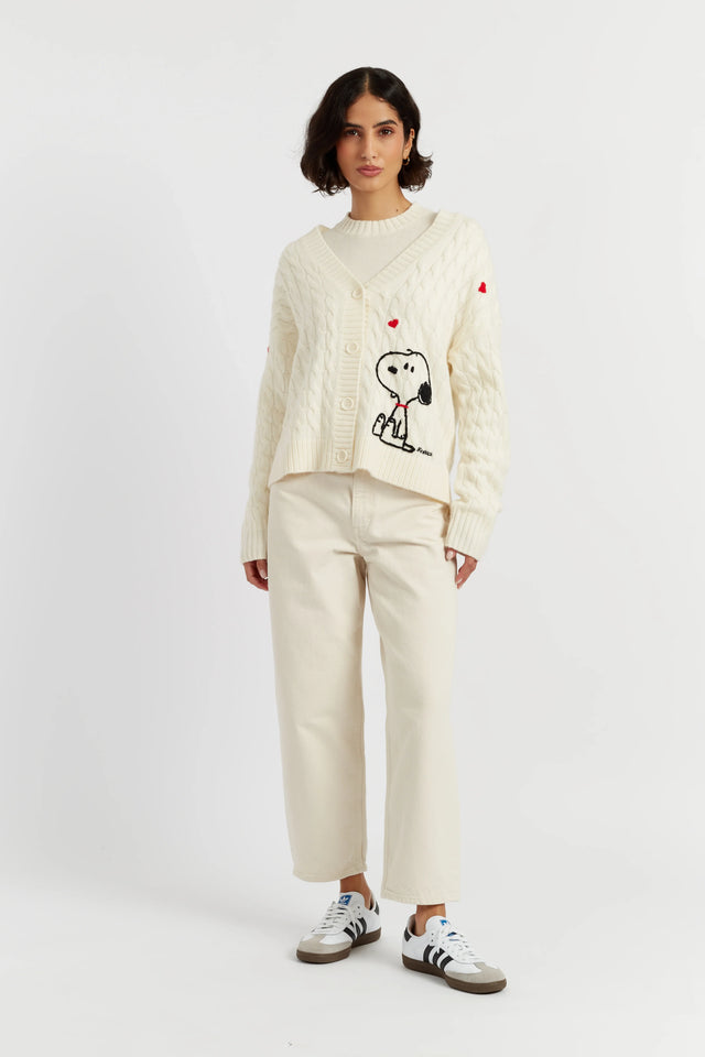 Cream Wool-Cashmere Snoopy Cable Cardigan image 2