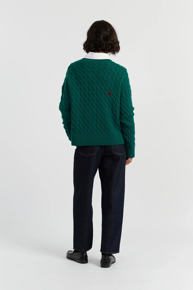 Emerald Wool-Cashmere Snoopy Cable Cardigan image 3