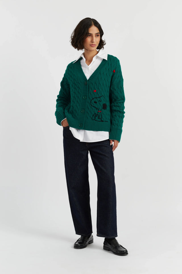 Emerald Wool-Cashmere Snoopy Cable Cardigan image 2